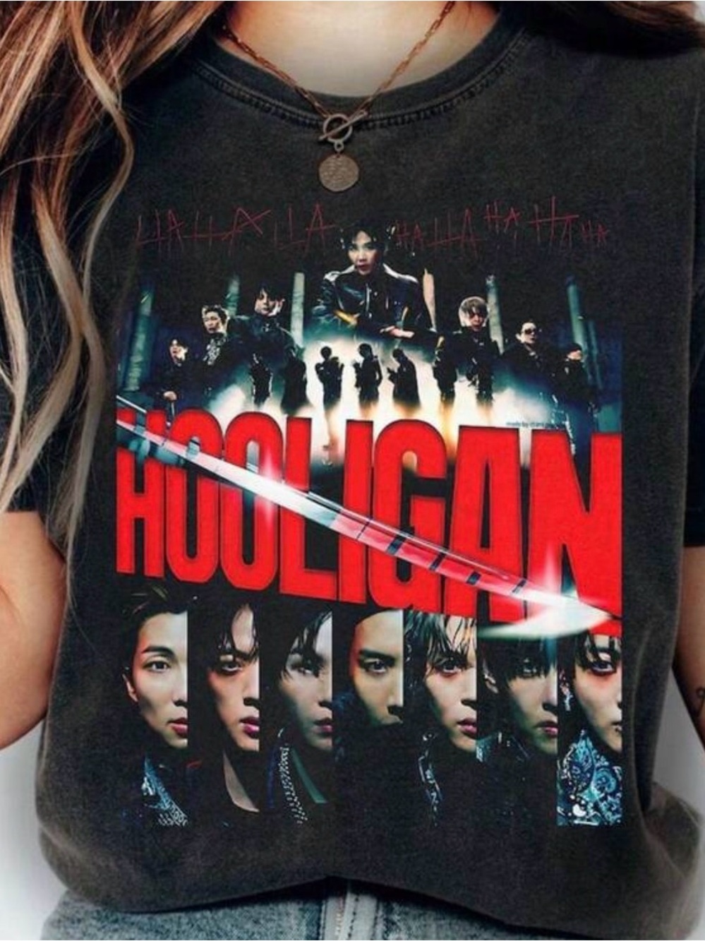 HOOLIGAN Graphic Band Tee - Black with Red Print
